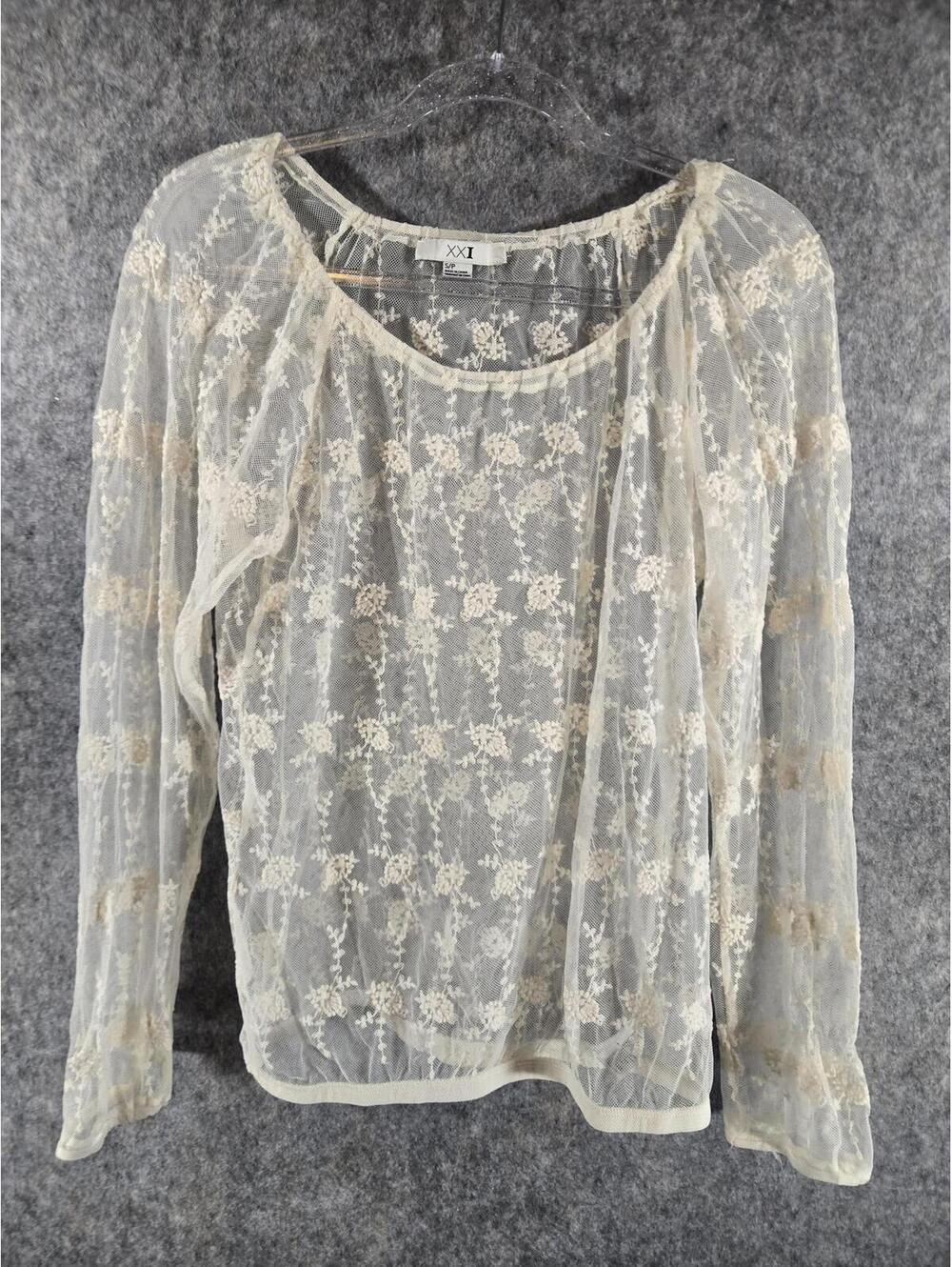 Sheer Cream Floral Lace Top Coquette Cottagecore Fairy S/P Coquette Festival